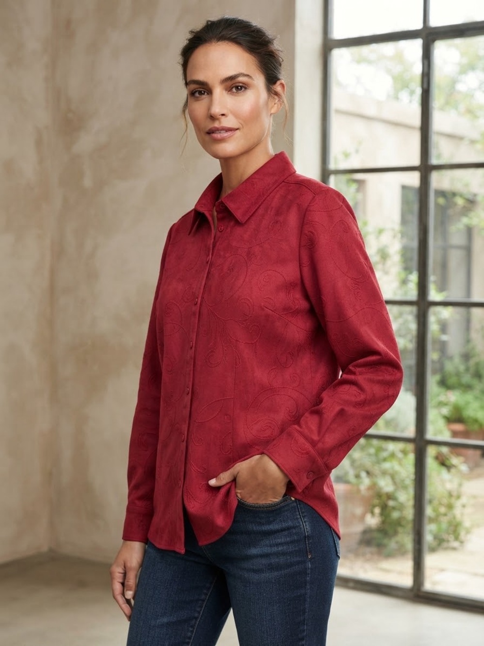 Take 50% OFF-Croft&Barrow Women’s Button-Up Shirt in Deep Raspberry, Size-XL